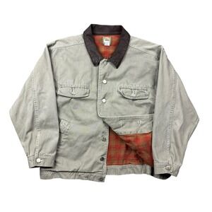 Vintage Marlboro Jacket Men Large Tan Flannel Lined Chore Barn Leather Collar